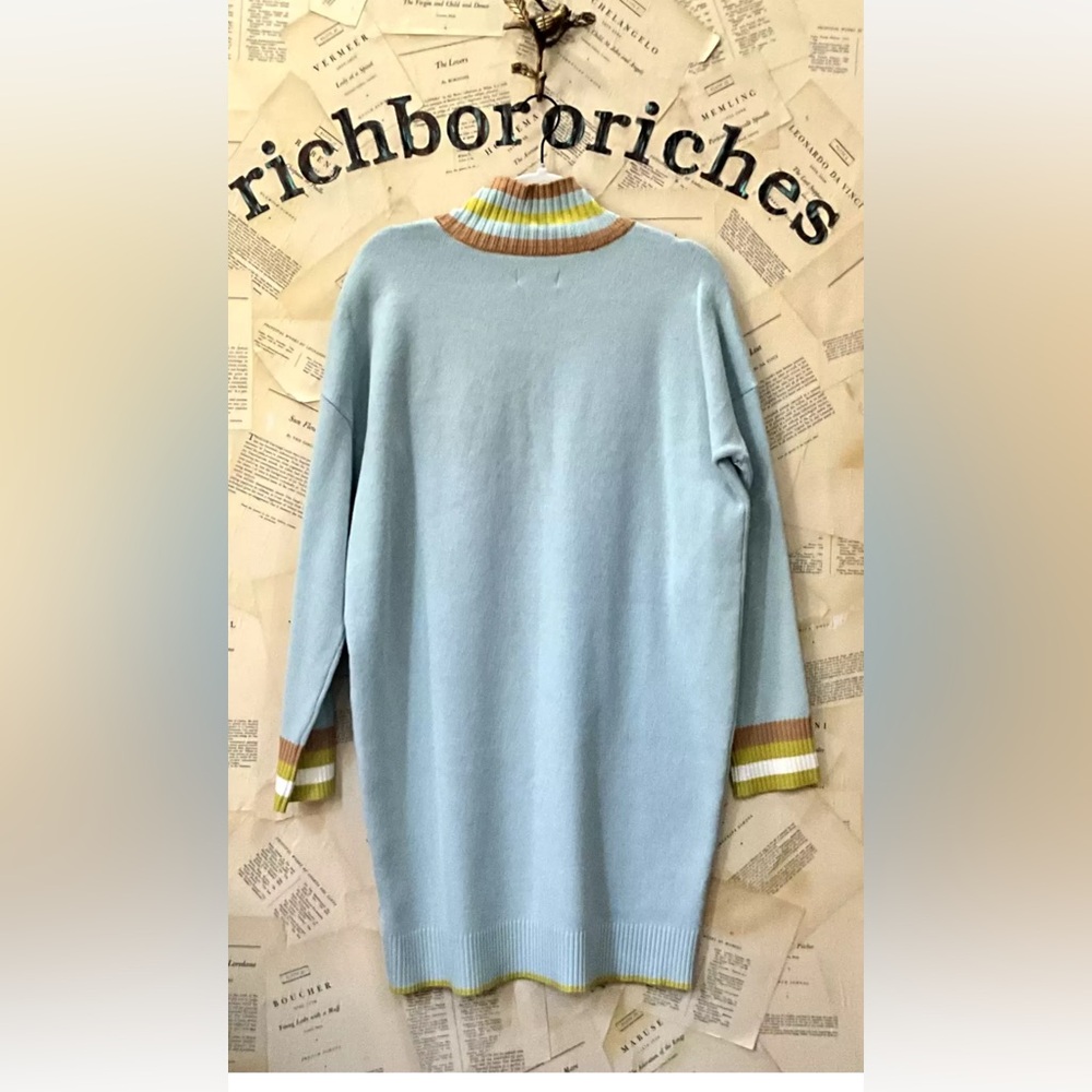 Anthropologie Maeve Varsity Half Zip Tunic Mini Sweater Dress Aqua Teal - Picture 6 of 7